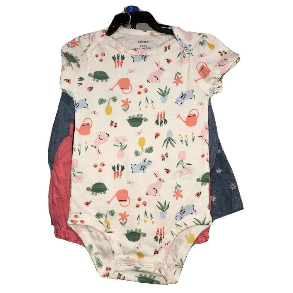 Carter's 12 Months Girls Flower Bunny 4 Pieces Dress Bodysuit Short Pant Set NWT - Picture 2 of 5
